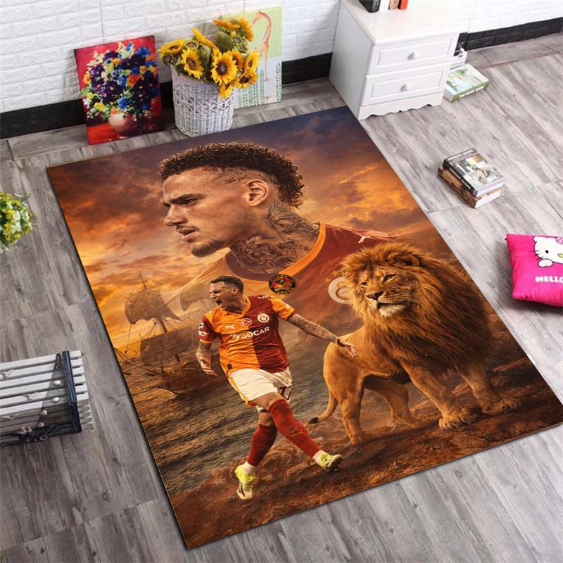 Gradient Stripe Football Club Print Area Rug, Sports Fan Decorative Non‑Slip Floor Mat for Living Room Bedroom Home Decor
