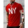 Camiseta deportiva casual de verano para hombre, holgada, talla grande, con estampado de letras NY, cómoda, de cuello redondo, manga corta