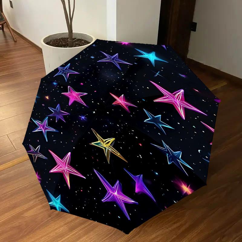 1pc Stars Galaxy Automatic Open/Close Umbrella Compact Folding Umbrella with 8-Rib Shaft for Women/Men, Elegant Birthday1129S