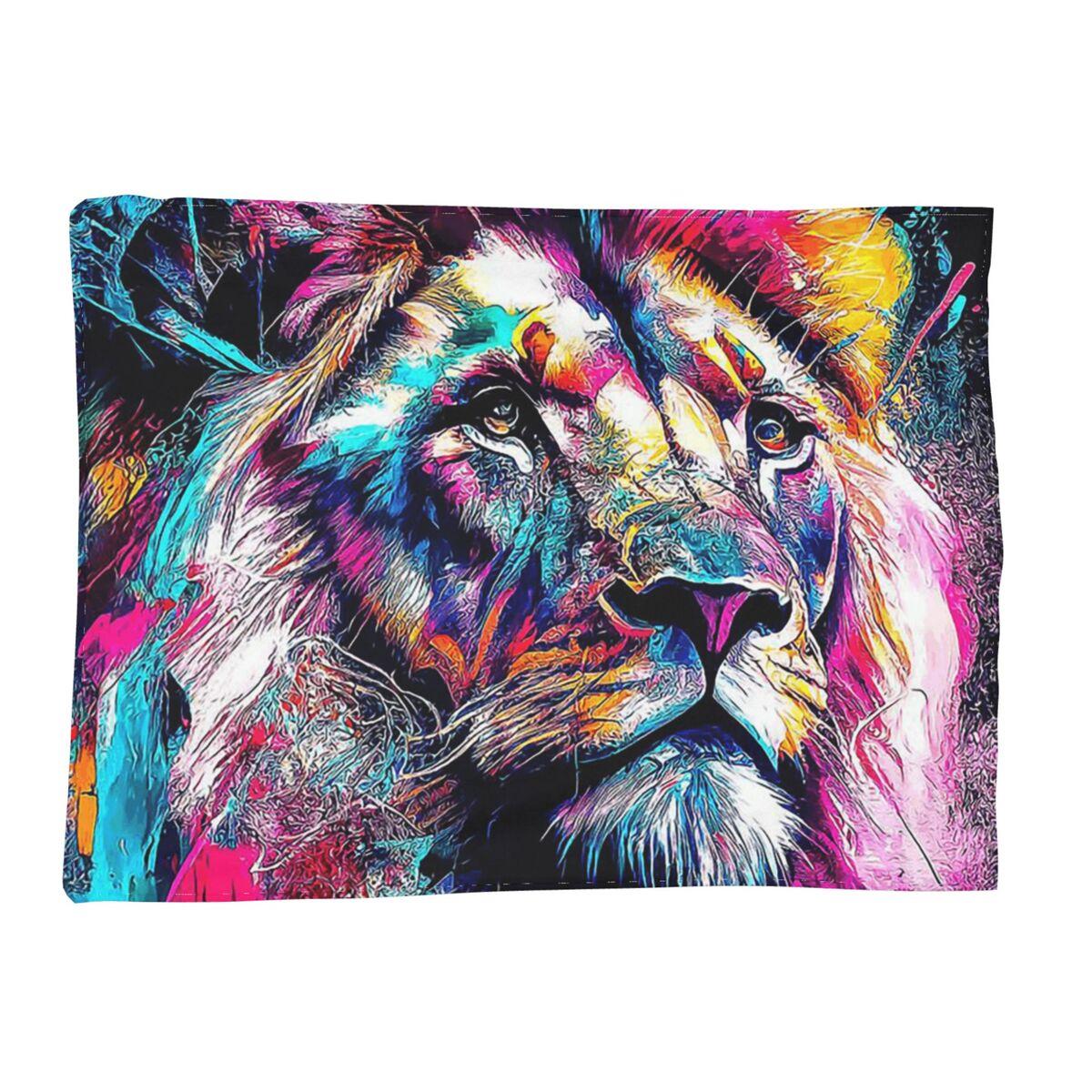 

Lion Colourful Painting Blankets Soft Warm Flannel Throw Blanket Cover for Bed Living room Picnic Travel Home Sofa 80x120cm