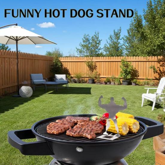 Stainless Steel Muscle Man Sausage Stand Portable Reusable Standing Man Hot Dog Holder Outdoor Camping Roaster Barbecue Grill Accessories