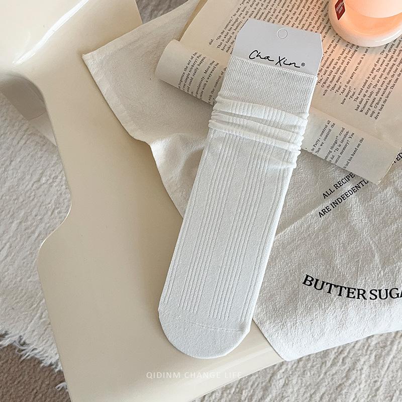 Basic Vertical Striped Cotton Socks, Thin Socks, Mid-Leg Socks, Black And White Gray Piles Of Socks One size fits all белый