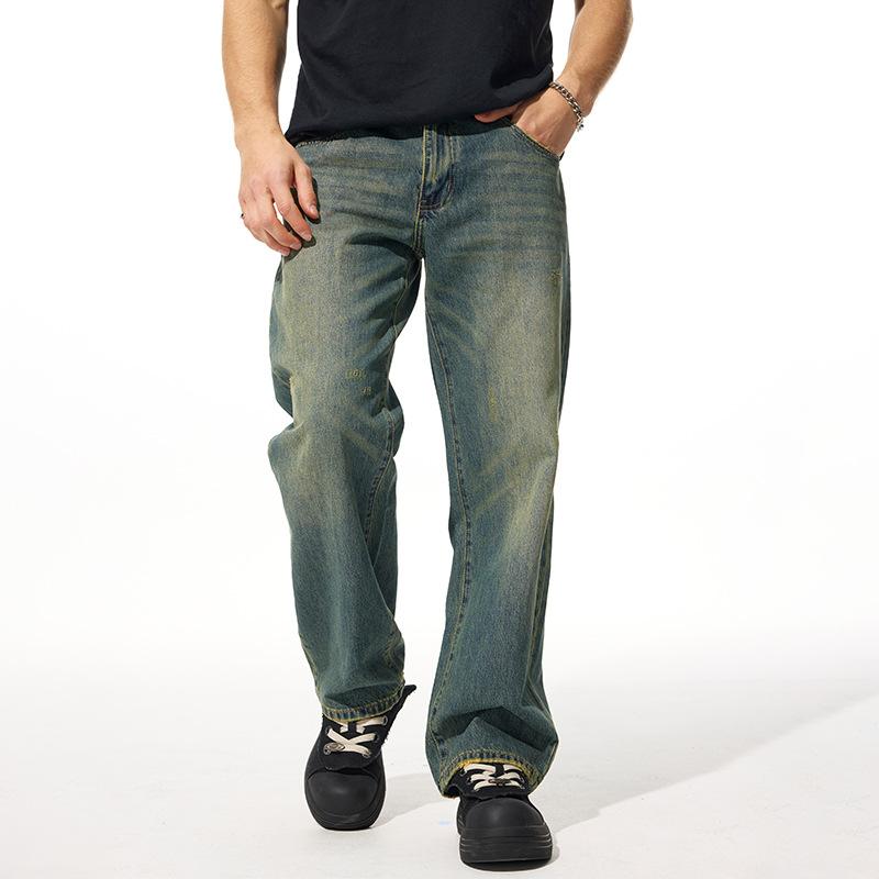 New Spring and Summer Style Men's Denim Loose High Street Straight Micro-flare Jeans Long