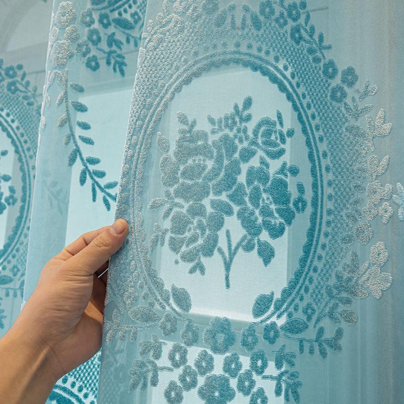 

1 шт. бежевые тюлевые шторы с вышивкой для гостиной, синие элегантные цветочные вуали для окон, прозрачные ткани, шторы для спальни, шторы, домашний декор 250*270CM