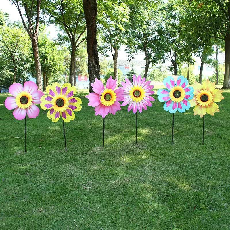 1 Piece Sunflower Windmill Outdoor Party Garden Yard Decor Rotating Sunflower Wind Spinner Stake Standing Lawn Flower Pinwheel