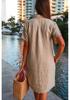 2022 European & American Style Cotton Linen Shirt Dress with Pockets and Buttons