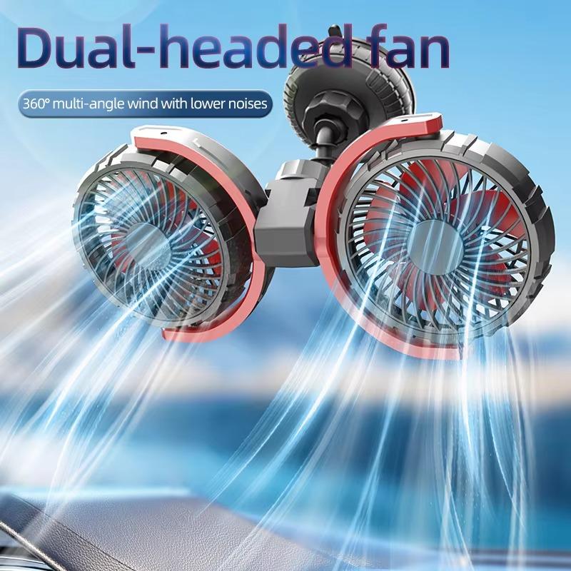Professional Dual Head Vehicle Fan High Velocity Wind 360° Rotation Adjustable 5V/12V/24V Compatible All Automobiles Models