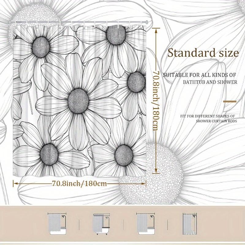 Elegant Daisy Cluster Shower Curtain - Black & White Botanical Art, Polyester, Washable Bath Decor For Modern Interiors