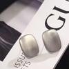 Women's Matte Scratch Square Earrings [Silver Needle]