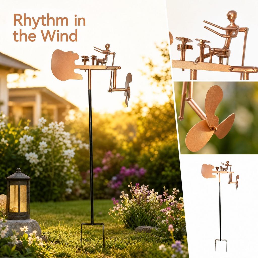 Goldene Trommler-Windmühlen-Dekoration für den Garten und Hof im Freien Heimdekoration