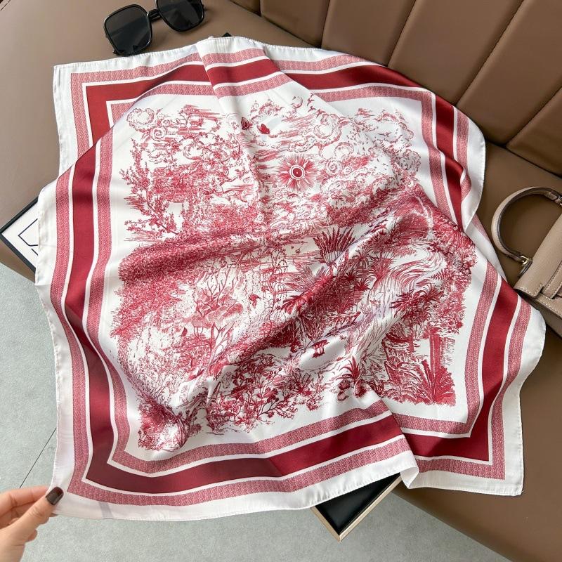 Silk scarf 71 * 71 imitation silk square scarf Korean atmosphere neck silk scarf flower pattern flower polka dot scarf