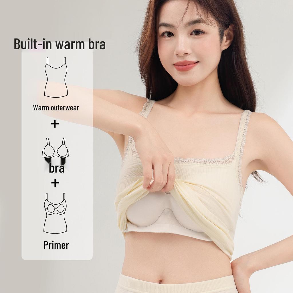 Women's Warm Camisole Tank with Chest Pad & Beautiful Back Bra – Comfortable Integrated Base Layer