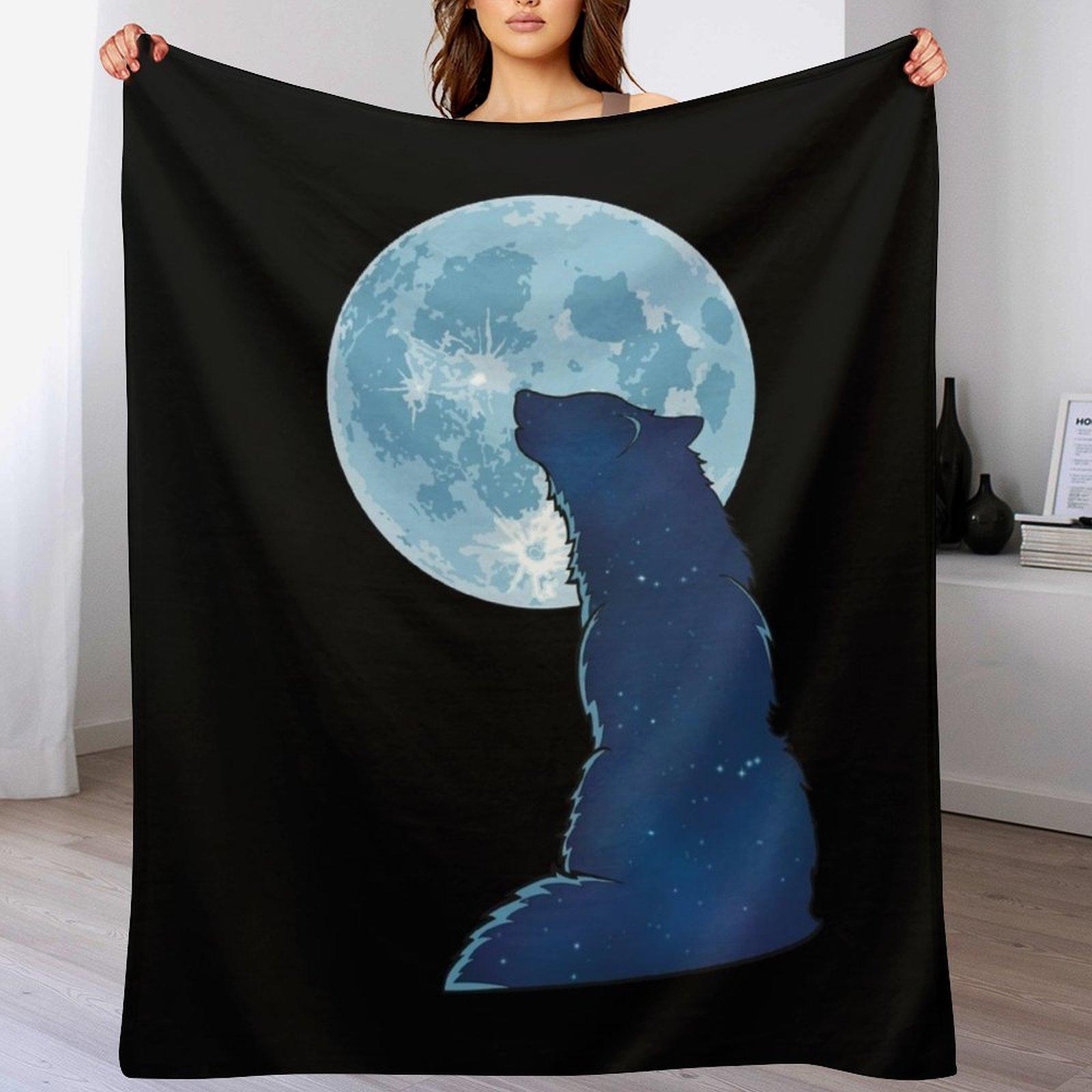 Starry Wolf Howl Throw Blanket Warm Plush Fuzzy Blanket for Living Room 102x76cm(40x30in)