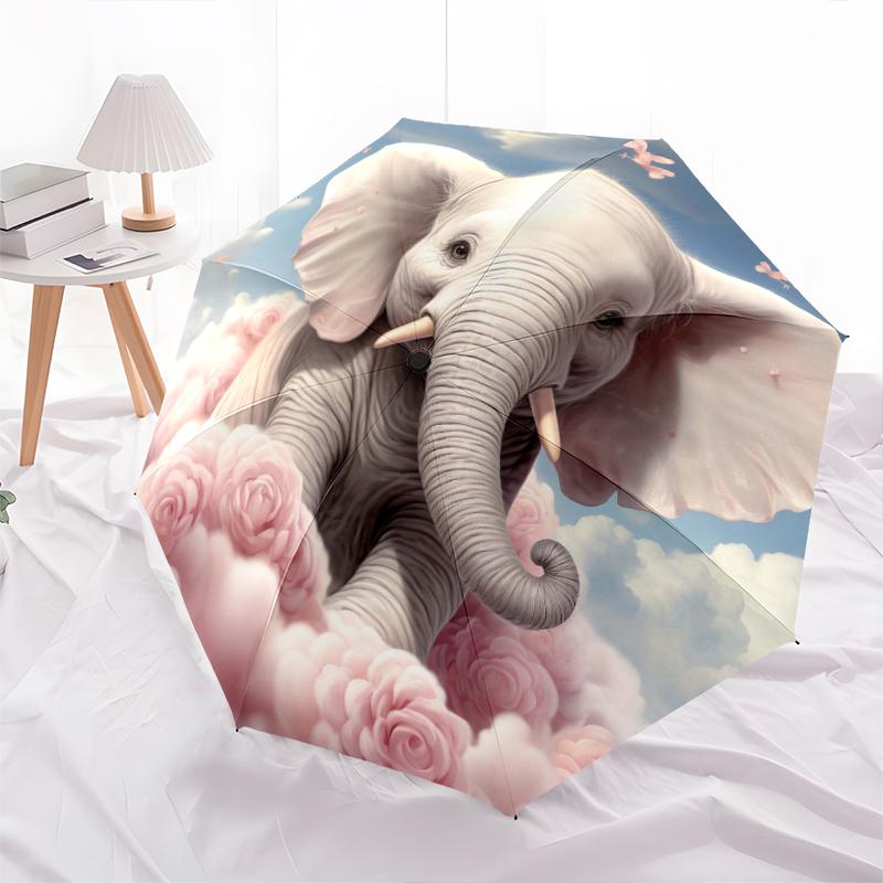 1 PC Automatic Folding Umbrella - Cute Cartoon Elephant Pattern, Portable & Foldable Design with 8 Ribs, Christmas Birthday Gifts
