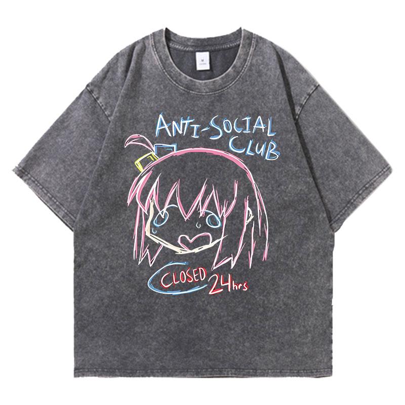 

Аниме Футболка Gotoh Hitori с винтажной стиркой Харадзюку Оверсайз Хлопковые футболки Мужская футболка Хлопковая уличная одежда Унисекс Топ XL