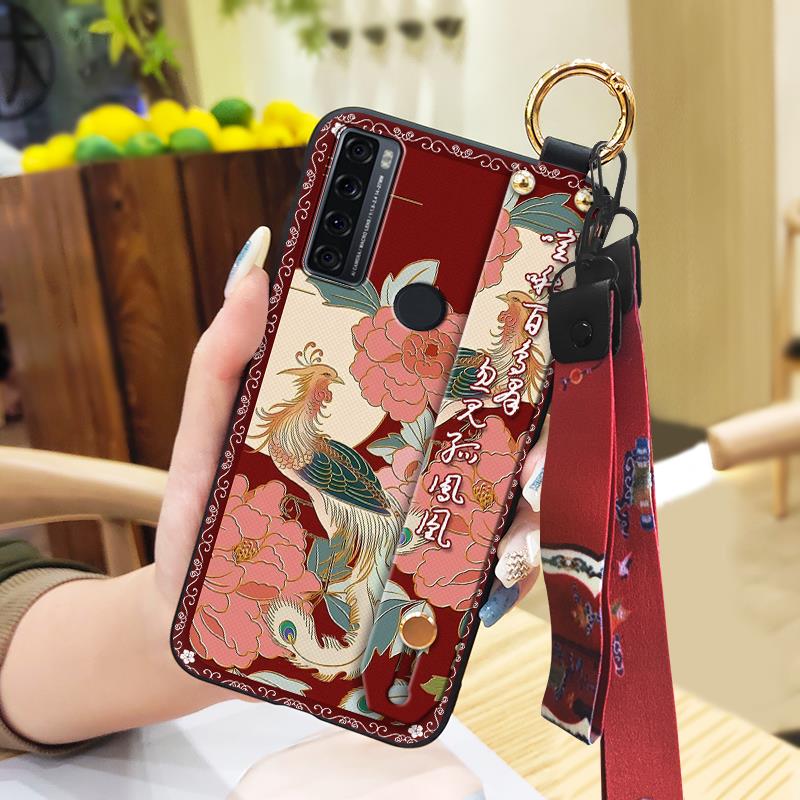 Anti-knock Ring Phone Case For TCL 20 SE Phone Holder Back Cover Elderly lady Dirt-resistant Protective Lanyard Silicone
