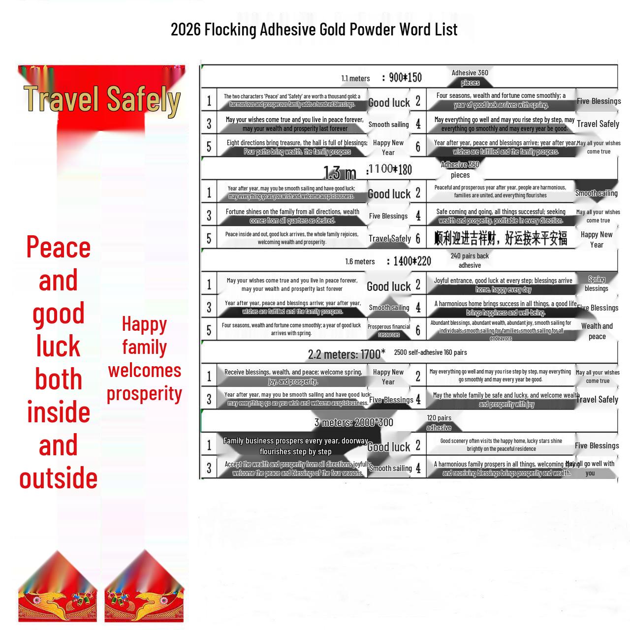 Самоклеящиеся парные надписи на Весенний фестиваль 2026 года - Год Лошади, Новый стиль, Домашние украшения для входной двери Random Design 90*15CM