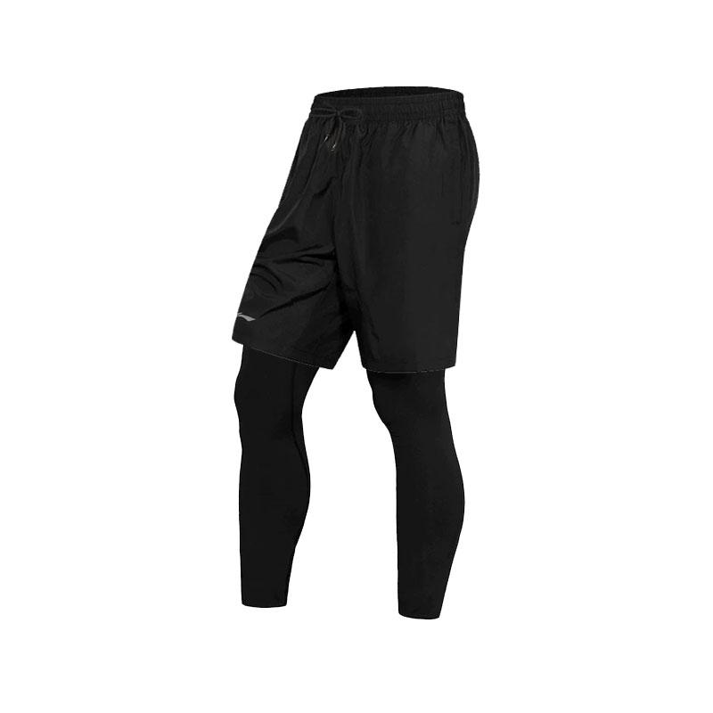 Li-Ning Comfortable Simple Versatile Breathable Shorts Anti-Embarrassment Two-Piece Sports Long Pants Men bottoms YZMB-LSKV407-1+YULV023-1 S