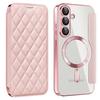 For Samsung Galaxy S25 Case Compatible with MagSafe Rhombus PU Leather Phone Cover