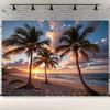 2D Aesthetic Palm Tree Tapestry, Tropical Beach Sunset Wall Art