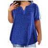 Women Casual Solid Color V Neck Short Sleeve Pocket Top Large Size T Shirt