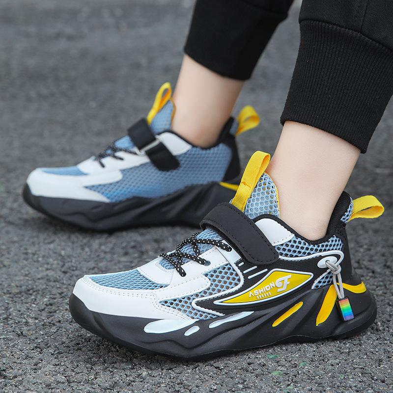 Boys' sneakers 2025 spring and summer new mesh breathable solid bottom dad shoes single net children's casual shoes