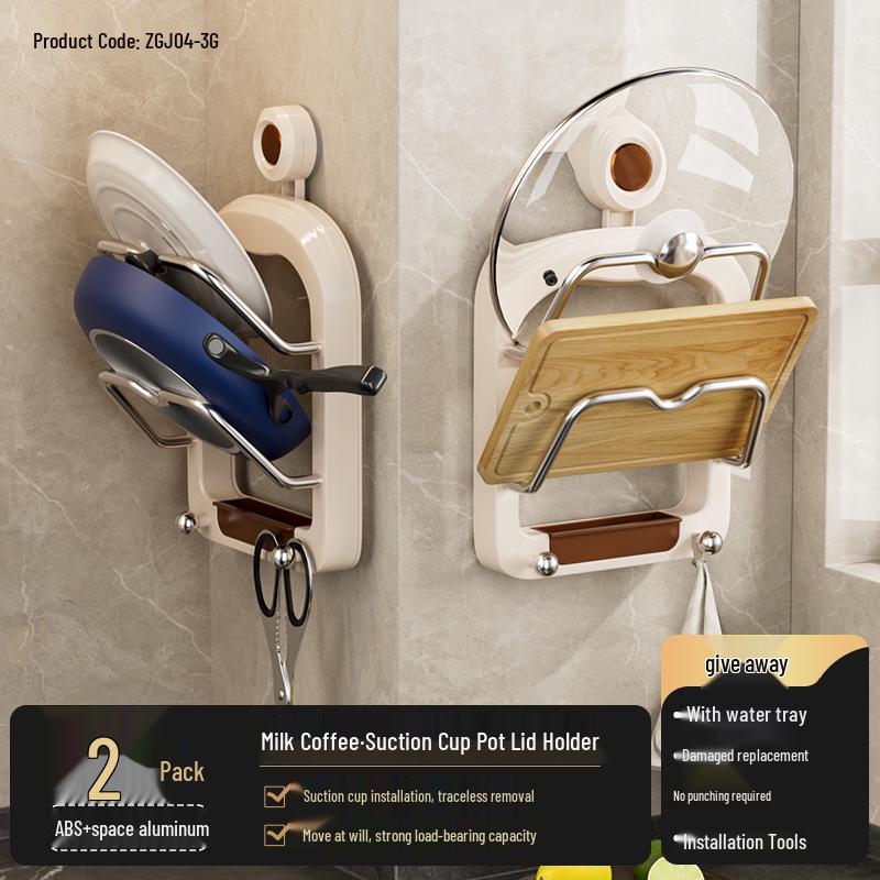Wall-Mounted Suction Cup Kitchen Organizer & Pot Lid Holder