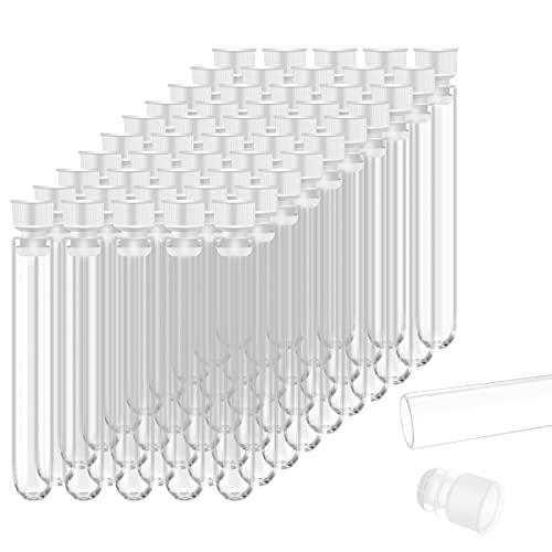 50pcs Transparent Laboratory Clear Plastic Test Tubes with Push Caps School Lab Supplies Sample Containers Vials for Experiments
