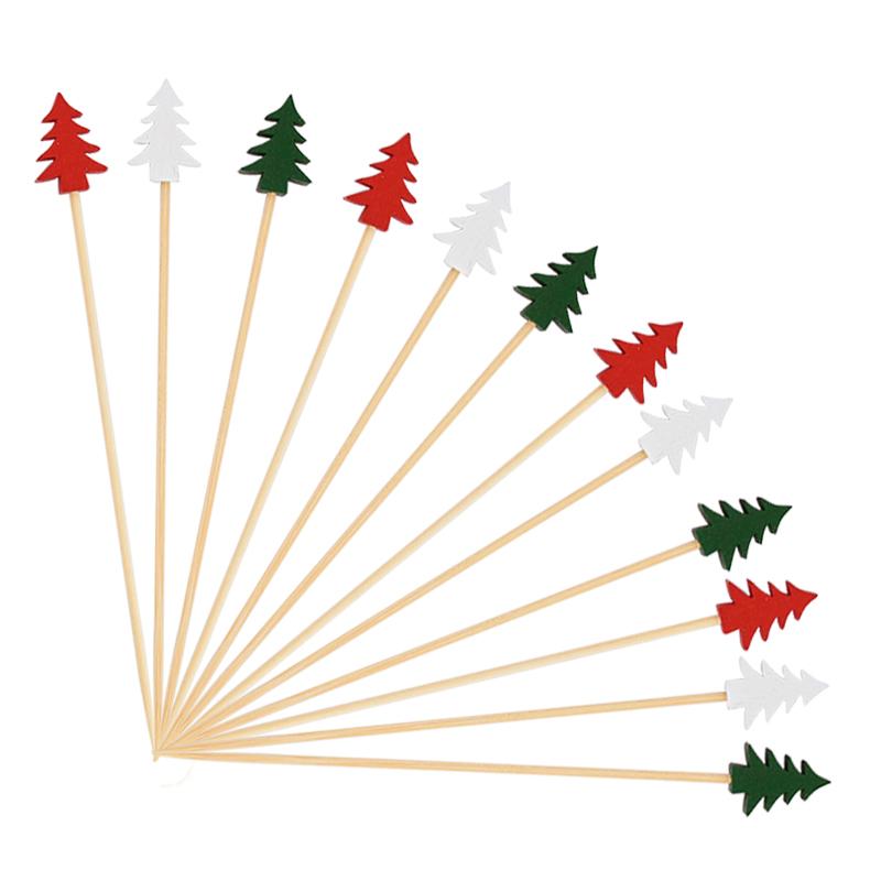 50/100Pcs Christmas Bamboo Skewer Cocktail Picks Cupcake Topper Disposable Food Dessert Toothpicks New Year Party Decor Supplies