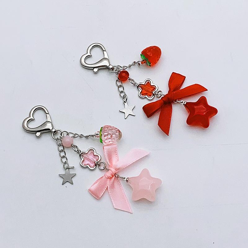 Fashionable Strawberry Keychain Star Purse Pendant Sweet Bowknot Key Ring Exquisite Backpack Decoration Accessories Gifts