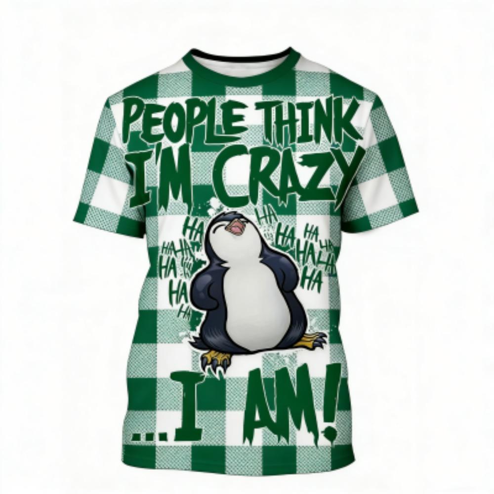 Fashion Men's T-shirt Penguin Grid 3D Print Men's Short Sleeves T-Shirt Loose Casual Summer Outdoor Street Men's and Women's Tees Tops