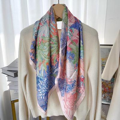 Elegant Thickened Mulberry Silk Twill Scarf/Shawl - Dual-Color Print for Women