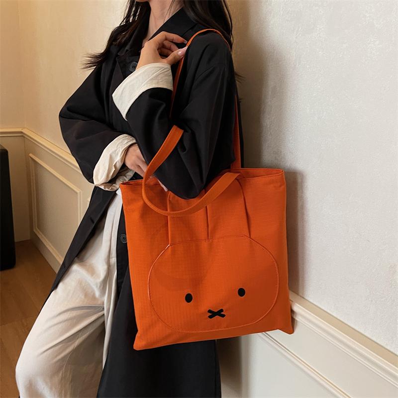 Student Cartoon Shoulder Bag Women's Large Capacity Solid Color Tote Bag
