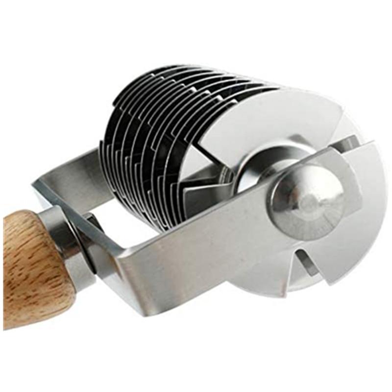 Stainless Steel Dough Lattice Pizza Dough Roller Cutter Wood Handle Crust Roller Cutter Top Lattice Wheel for Pizza Bread