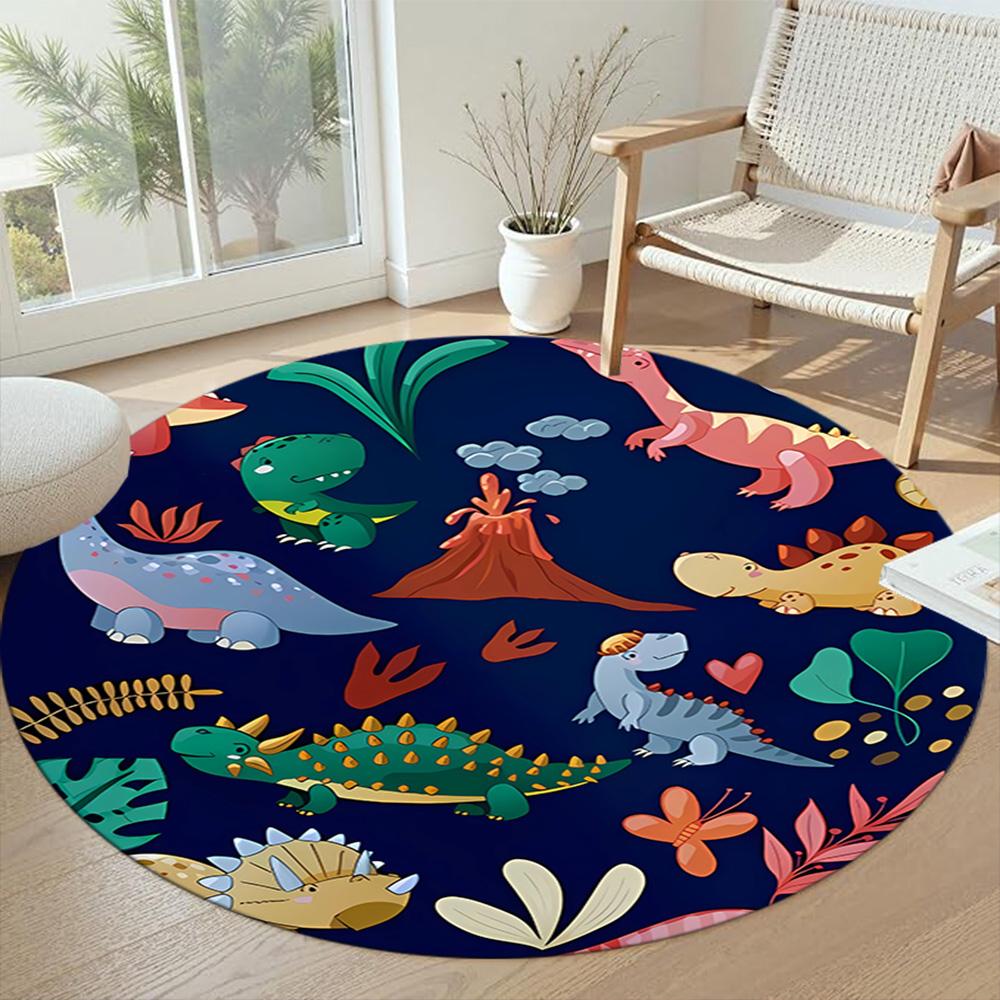 Runder Dinosaurier-Teppich Design für Wohnzimmer Schlafzimmer Eingangsbereiche Spielzimmer Rutschfester Runder Teppich Büro Heimdeko Perfekte Geburtstags-Weihnachtsgeschenkidee