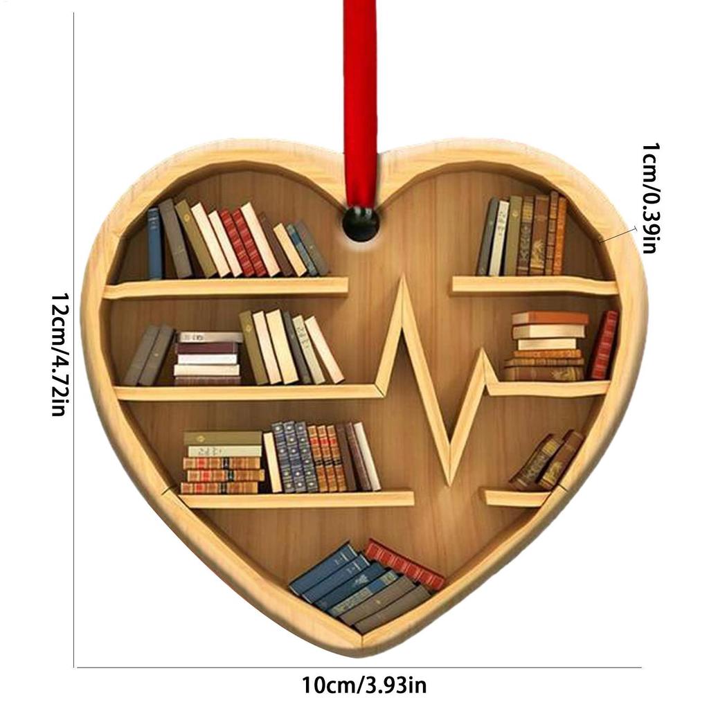 Christmas Decorations Creative Library Bookshelf Heart Ornament Lovers Heart Ornament Cute Navidad 2D Bookworm Decorations