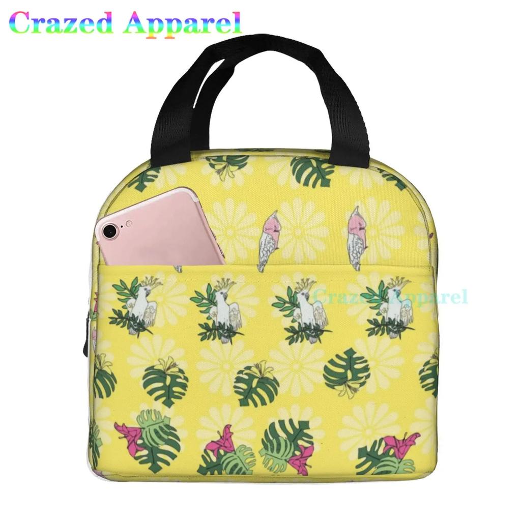 Painted Parrots Birds Plam Tree Oxford Cloth Lunch Bag Tote Lunch Box Reusable Cooler Organizer Bag For Unisex Fishing Picnic