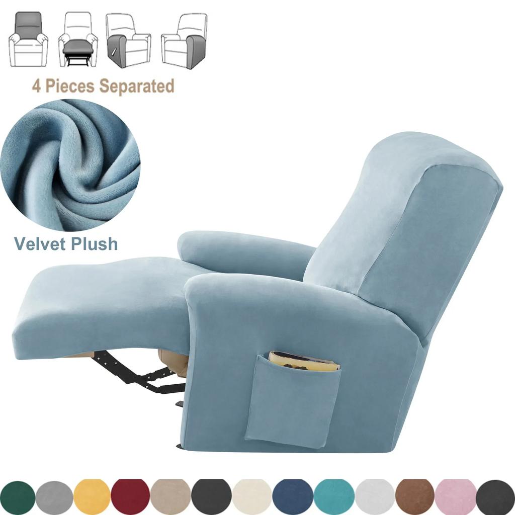 1 Seater Stretch Velvet Recliner Sofa Cover  Armchair Covers Elastic Single Sofa Slipcovers for Living Room Solid Color