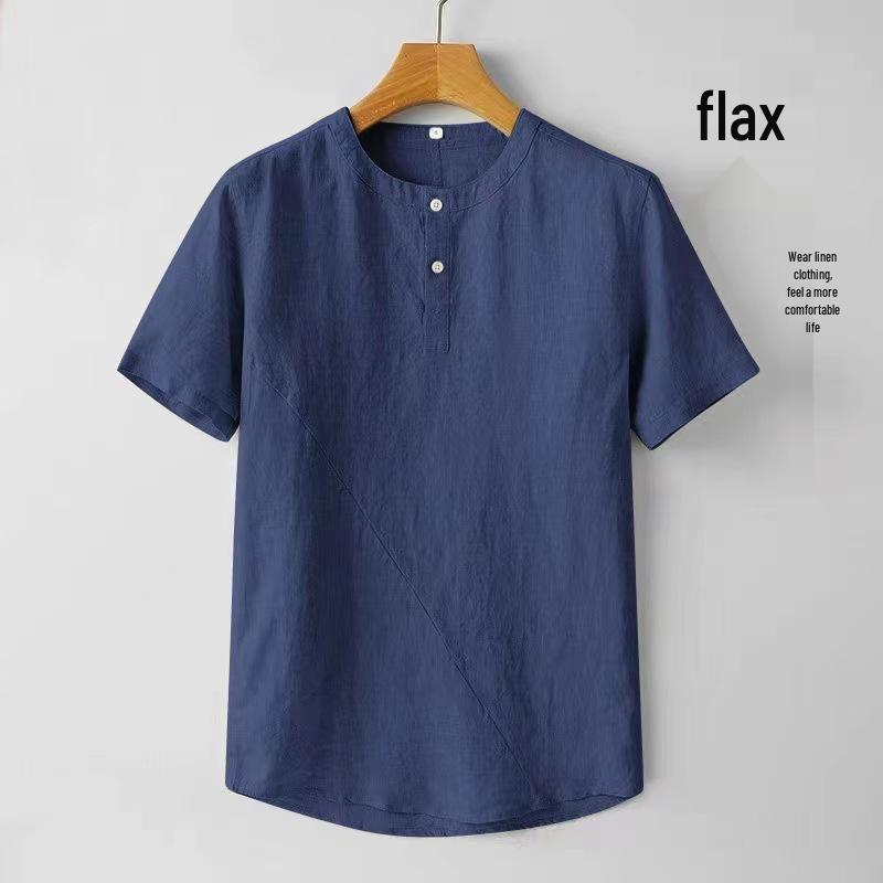 Men's Chinese Style Cotton Linen Short Sleeve Crew Neck T-Shirt - Lightweight, Loose Fit, Summer Top