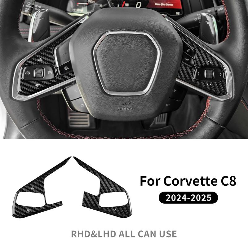 For Chevrolet Corvette C8 2024 2025 Car Steering Wheel Button Cover Dry Carbon Interior Accessories Trim Real Hard Carbon Fiber
