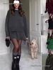 Herfst Europese & Amerikaanse Effen Kleur Casual Gebreide Kleding & Rok Set voor Dames