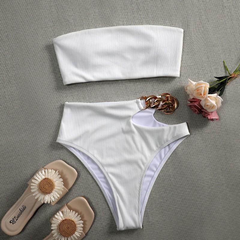Bikini Sexy Ribbed High Waist Bralette Bikini Female Swimsuit Women Swimwear Two-pieces Bikini Set Bather Bathing Suit Swim