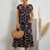 Cotton Linen Floral Print Summer Dress With Round Neck For Women