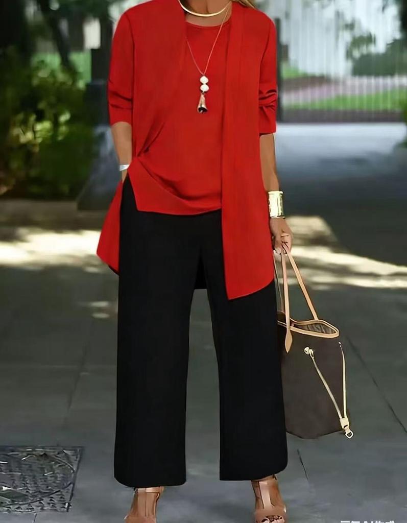 2021 Nadrozmerná jednofarebná trojdielna súprava: Zoštíhľujúci a bruško zakrývajúci ležérny módny outfit pre ženy