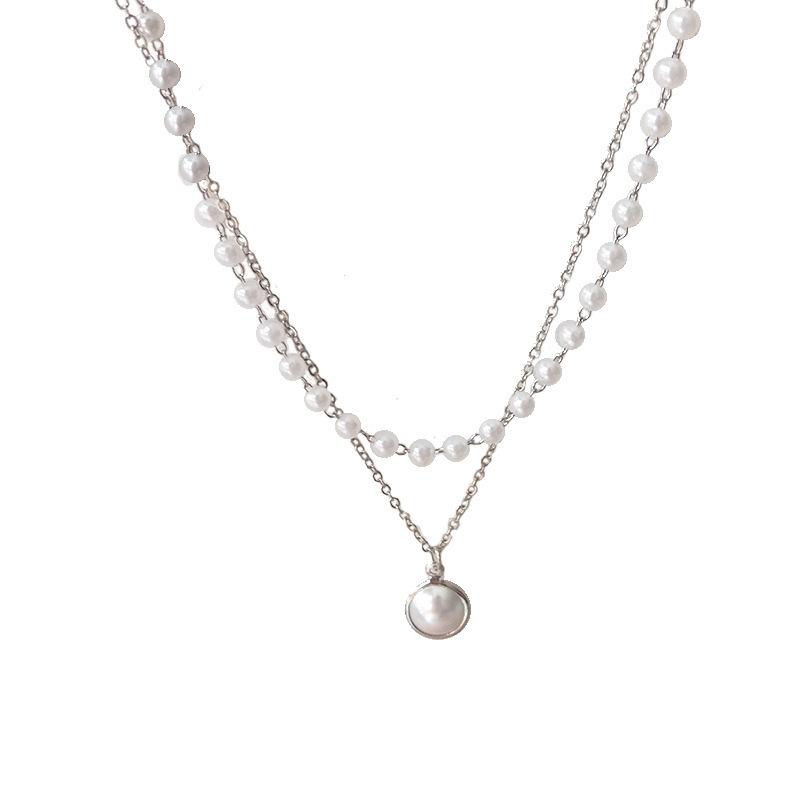 

Double-layers Imitation Pearl Necklaces for Women Round Pearl Pendants Necklace Korean Fashion Charm Neck Accessories Collares