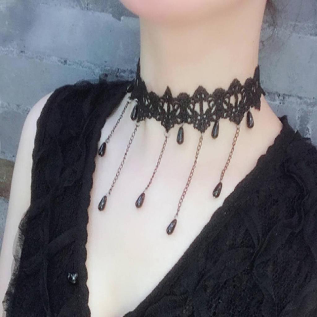 Korejská Módní Sametová Chokerka pro Ženy Vintage Sexy Krajkový Náhrdelník s Přívěsky Gotická Dívka Šperky na Krk Doplňky