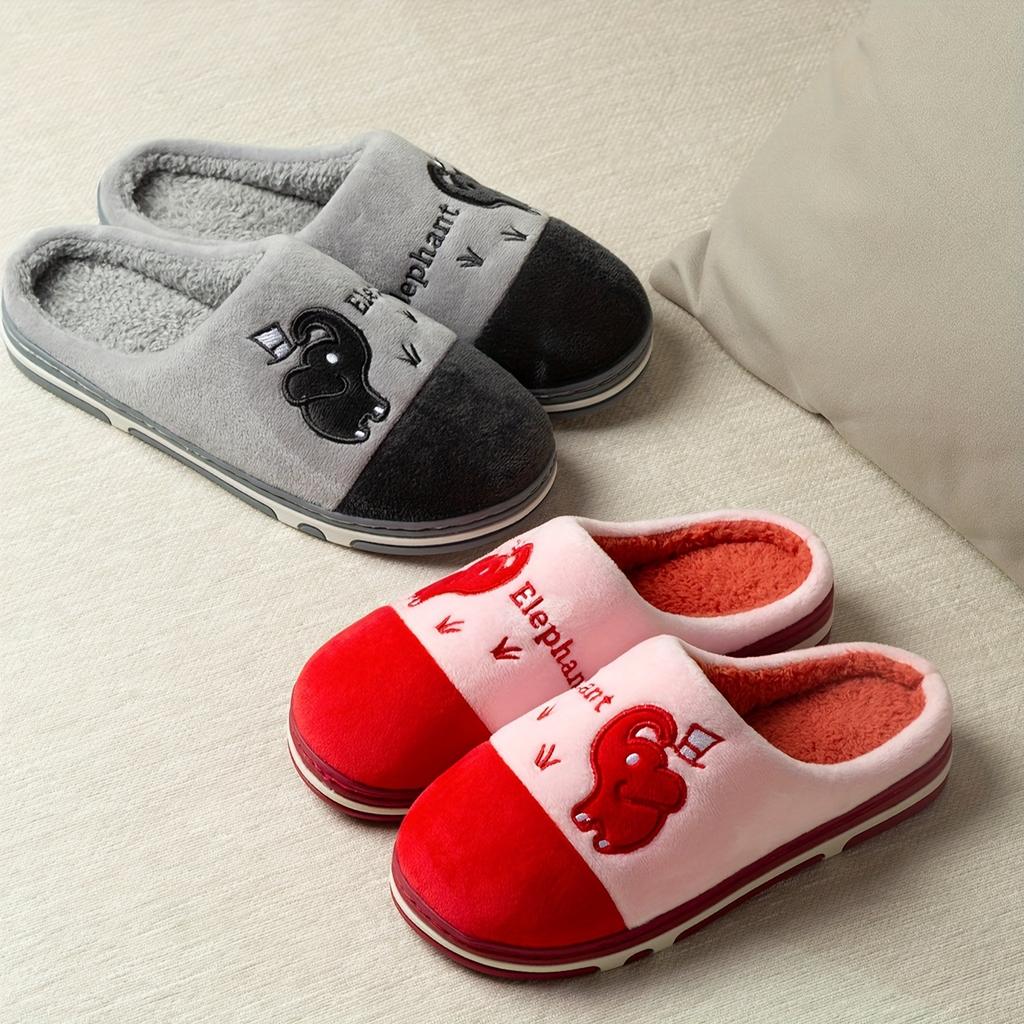 Women's Winter Plush Slip-On Slippers with Elephant Cartoon DesignCozy Indoor House Shoes for Cold Weather