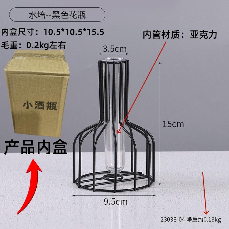 Retro Iron Art Vase Nordic Styles Hydroponic Flower Vase Black Gold  Glass Test Tube Metal Holder Geometric Line Frame Vases
