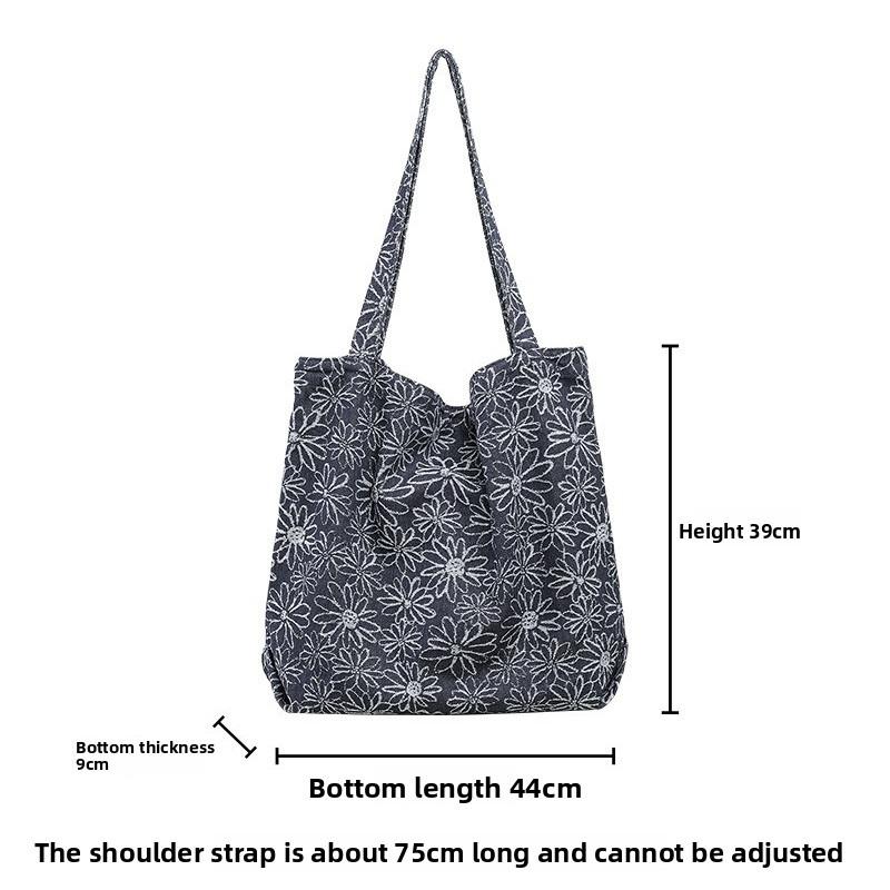 Casual Literary Tote Bag Versatile Fashion Embroidery Washing Water Flower Contrasting Color Shoulder Women's Bag