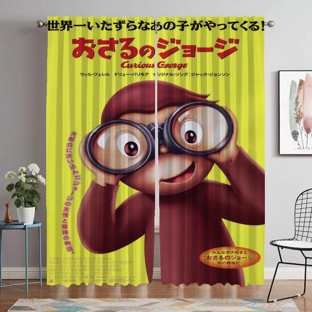 Curious George Curtains for Bedroom Curtains Child Room Shades Window Curtain Partition Halloween Decoration Living Kitchen Home